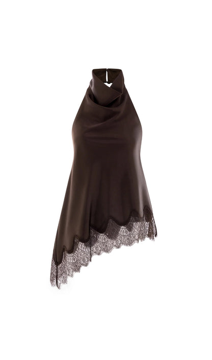 Silk Draped Halter Top In Brown