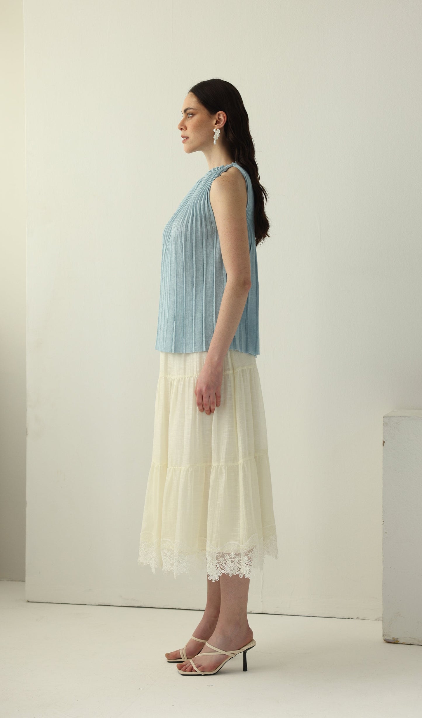 Pleated Halter Neck Sleeveless Top