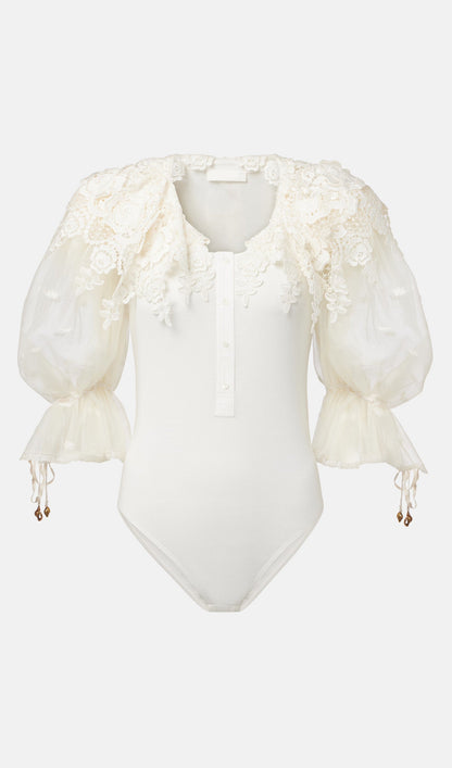 Lace-Trimmed Cotton Bodysuit