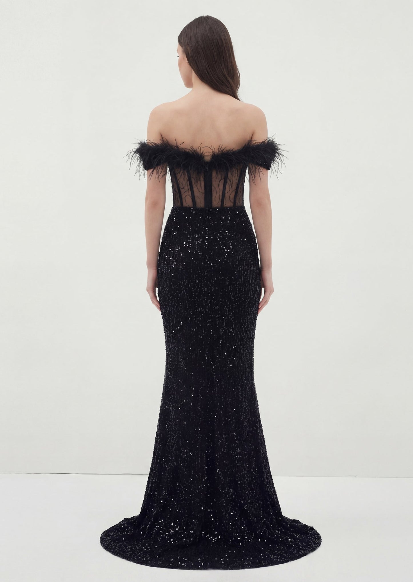Sparkle Embroidered Feather Bustier Maxi Dress