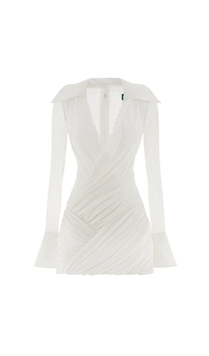 Ruched Wrap-Style Knit Shirt Mini Dress