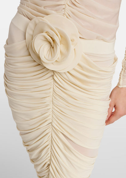 Floral-Applique Ruched Top & Midi Skirt Set