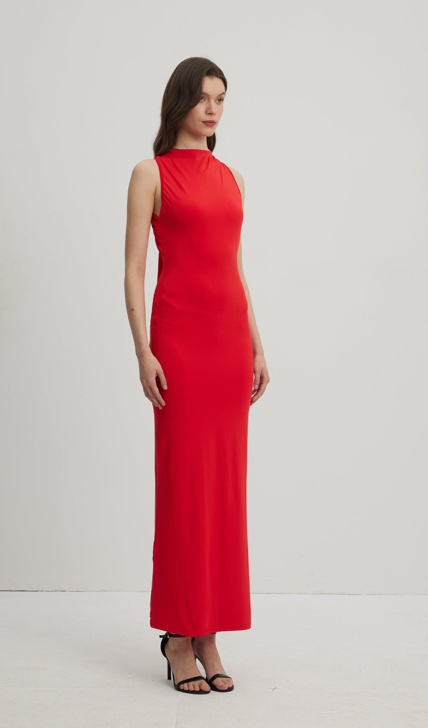 Asymmetrical Scuba Jersey Maxi Dress Ruby