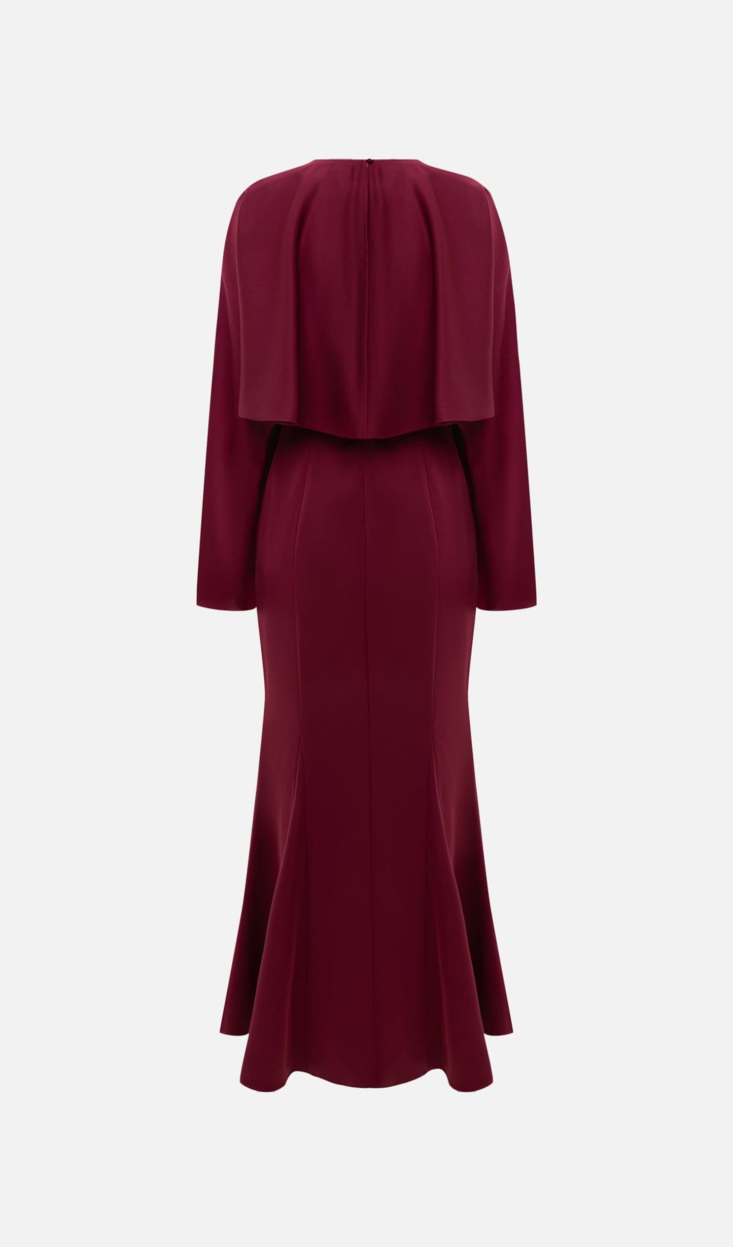 Maxi Dress With Voluminous Cape In Claret