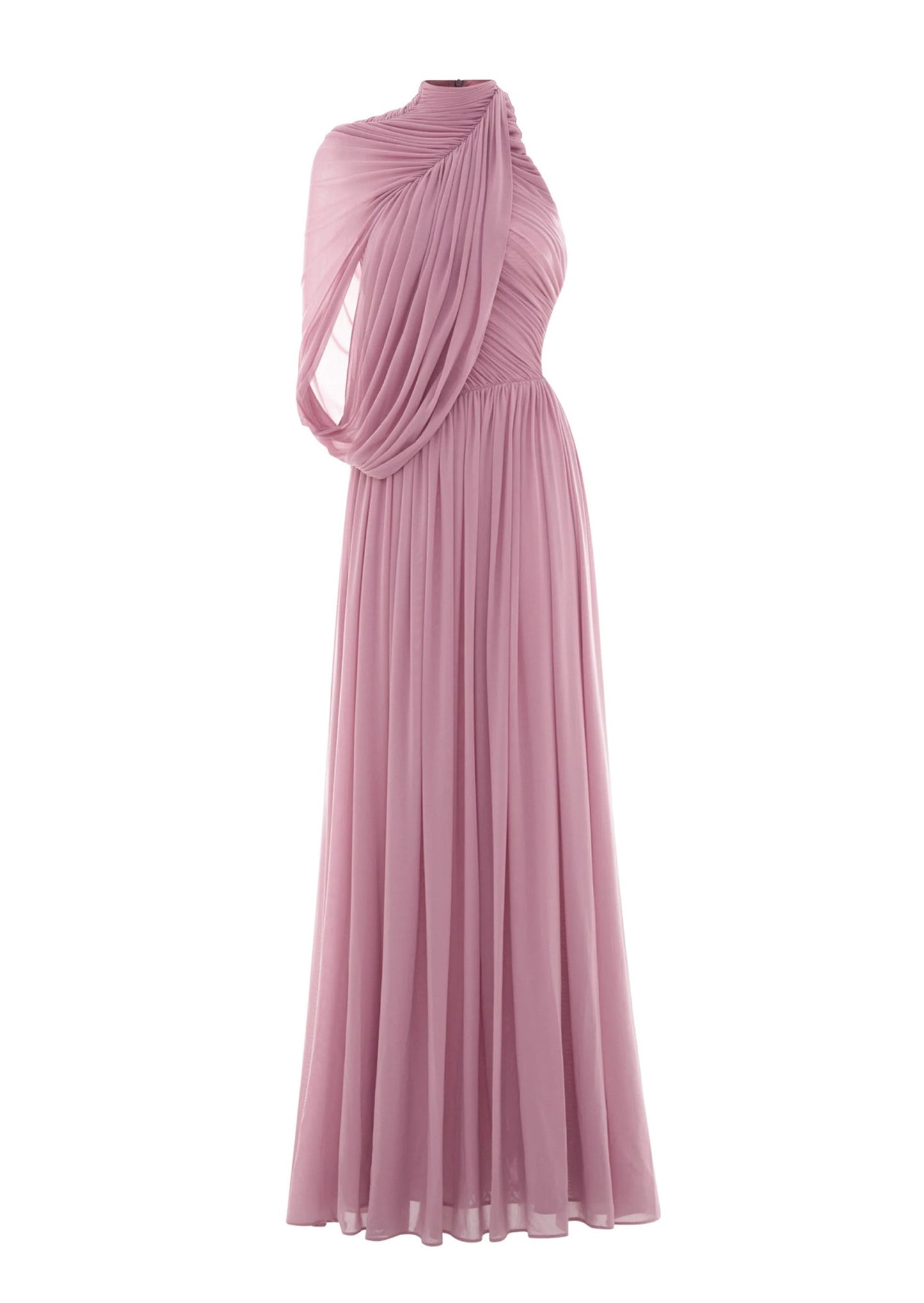 Dusty Pink One Sleeve Draped Maxi Dress