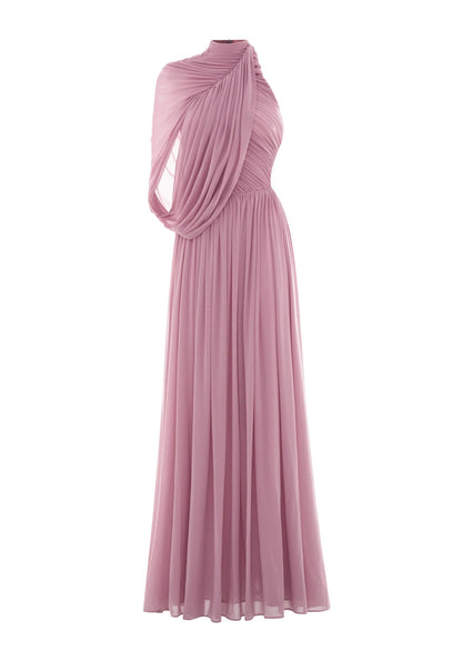 Dusty Pink One Sleeve Draped Maxi Dress