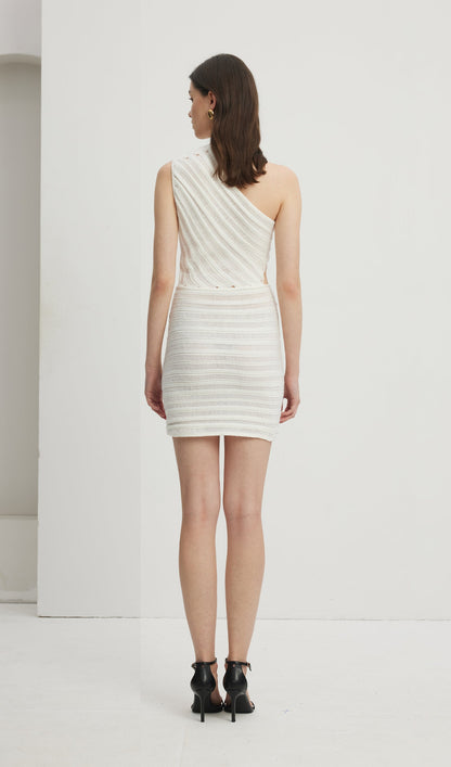 Ladder Hollow Knit Mini Dress-White
