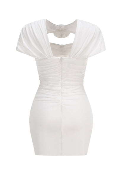 Solid Cut Out Sheer Mesh Mini Dress