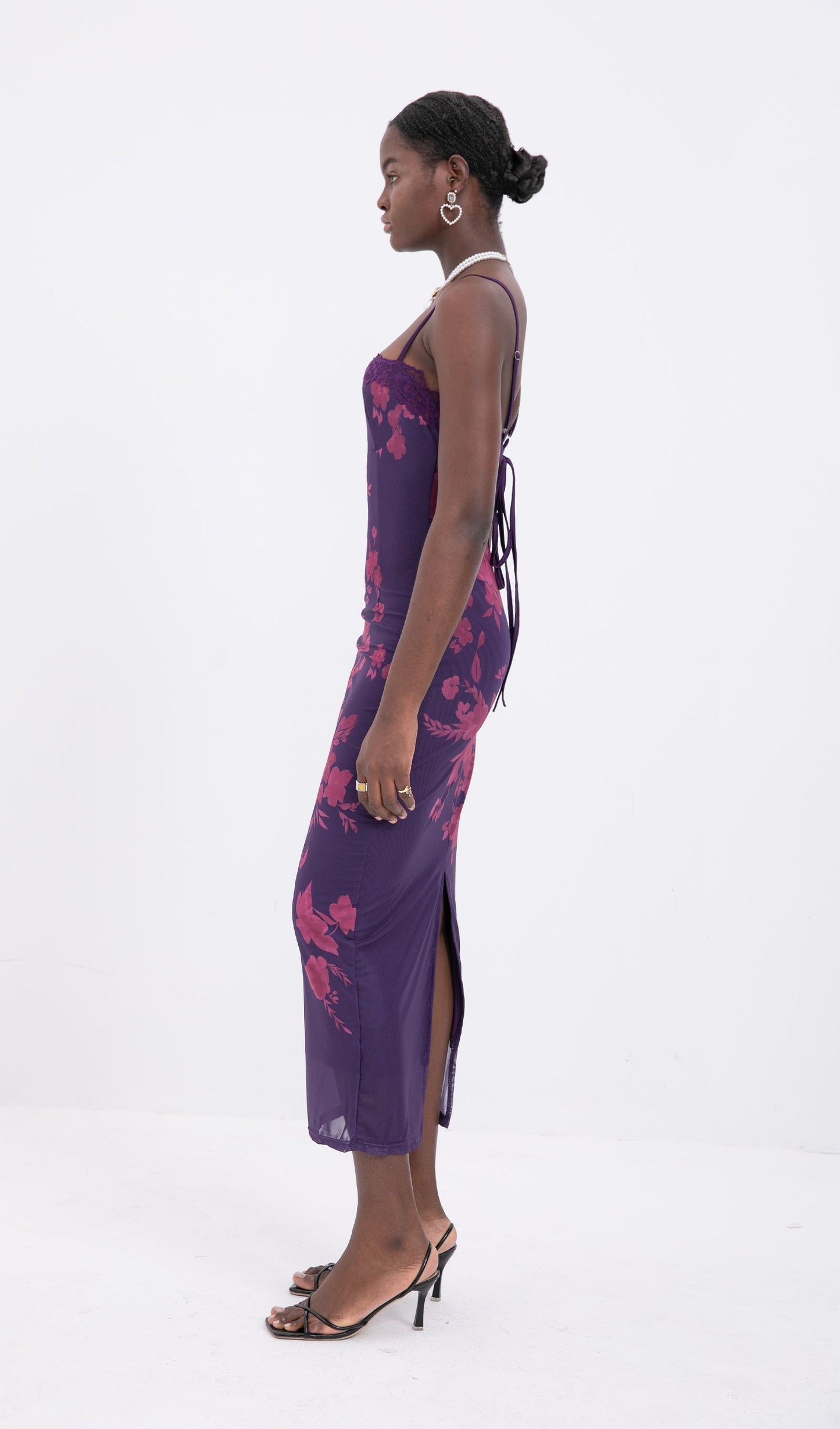 Trendy Tied Lace Floral Mesh Midi Dress