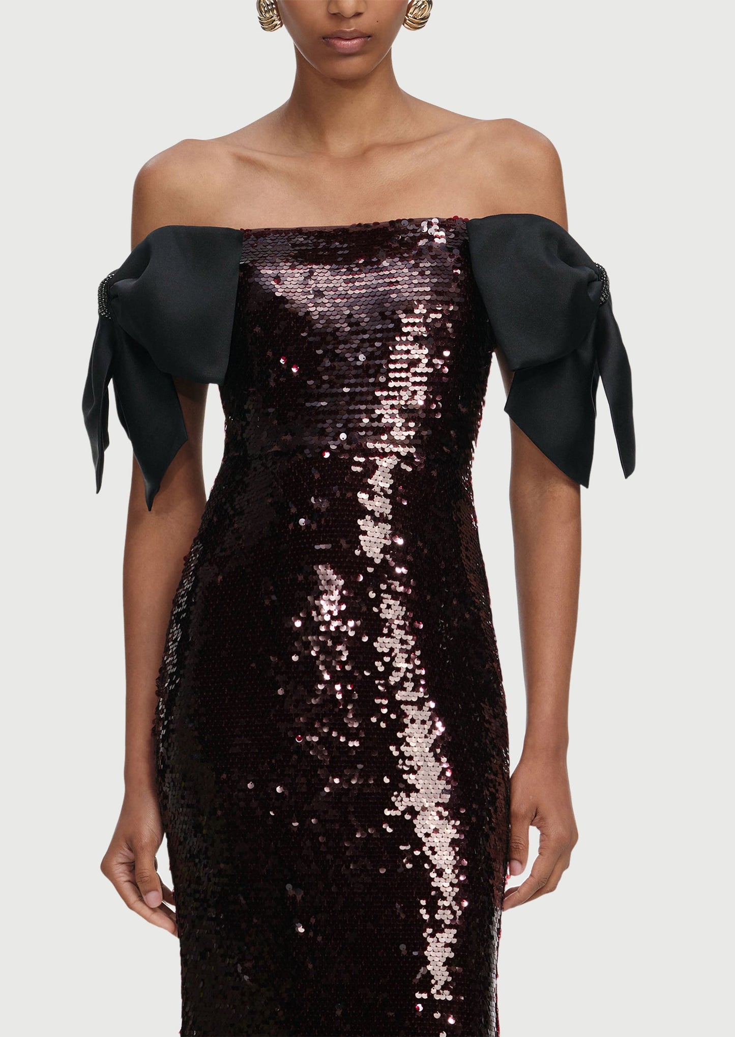 Brown Sequin Bow Maxi Dress