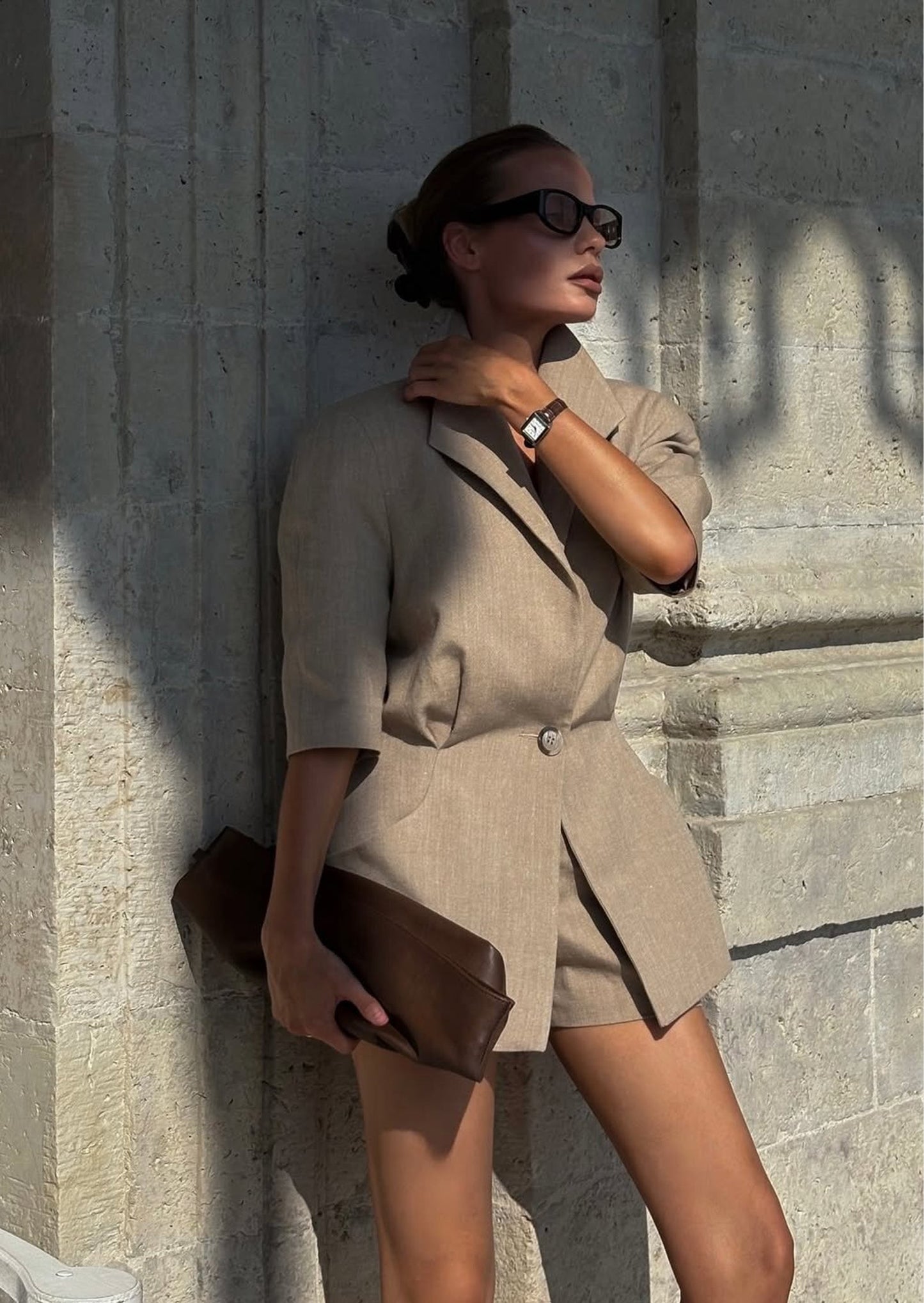 Mid-Sleeve Suit Jacket & Shorts Set