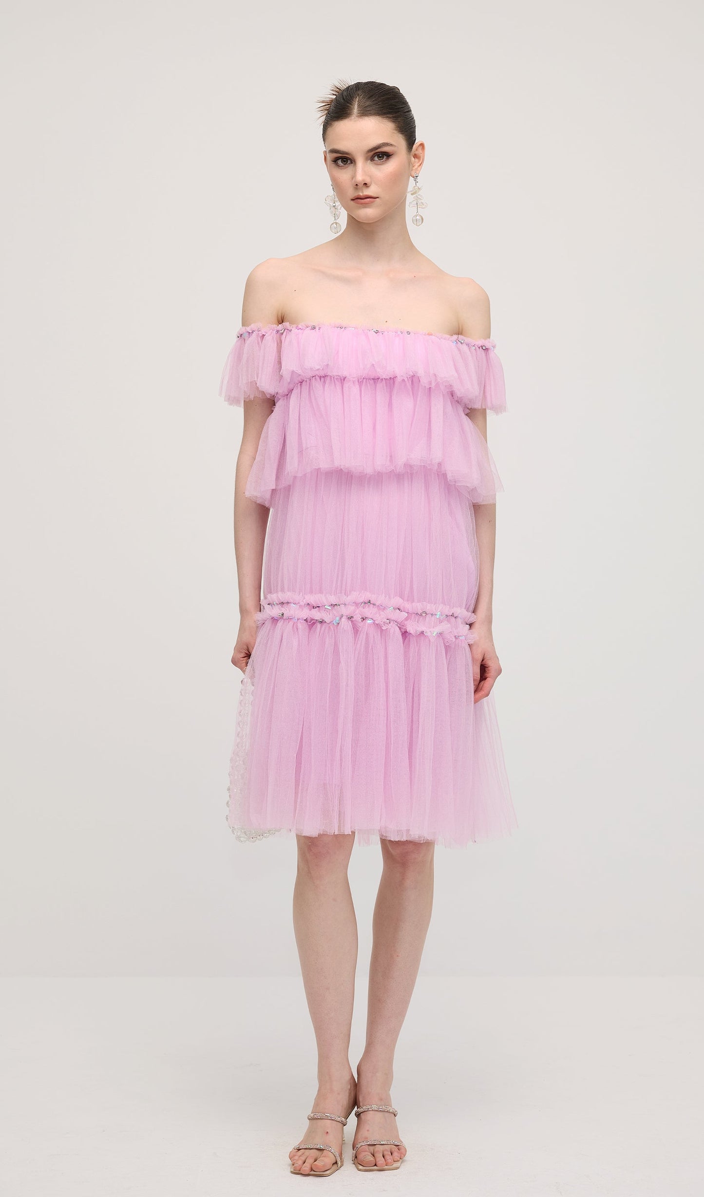 A Line Off Shoulder Layered Midi Dress