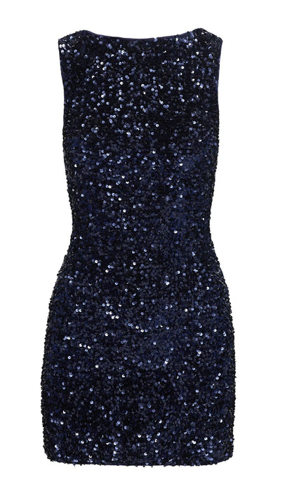Cinematic Sequin Mini Dress In Navy