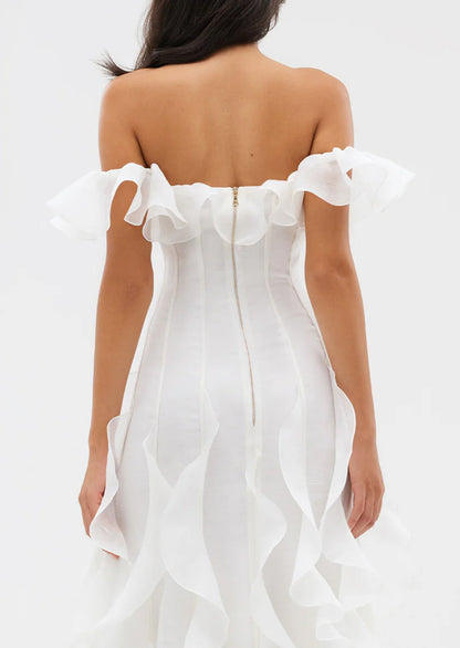 Off Shoulder Ruffled Layered Maxi Dress