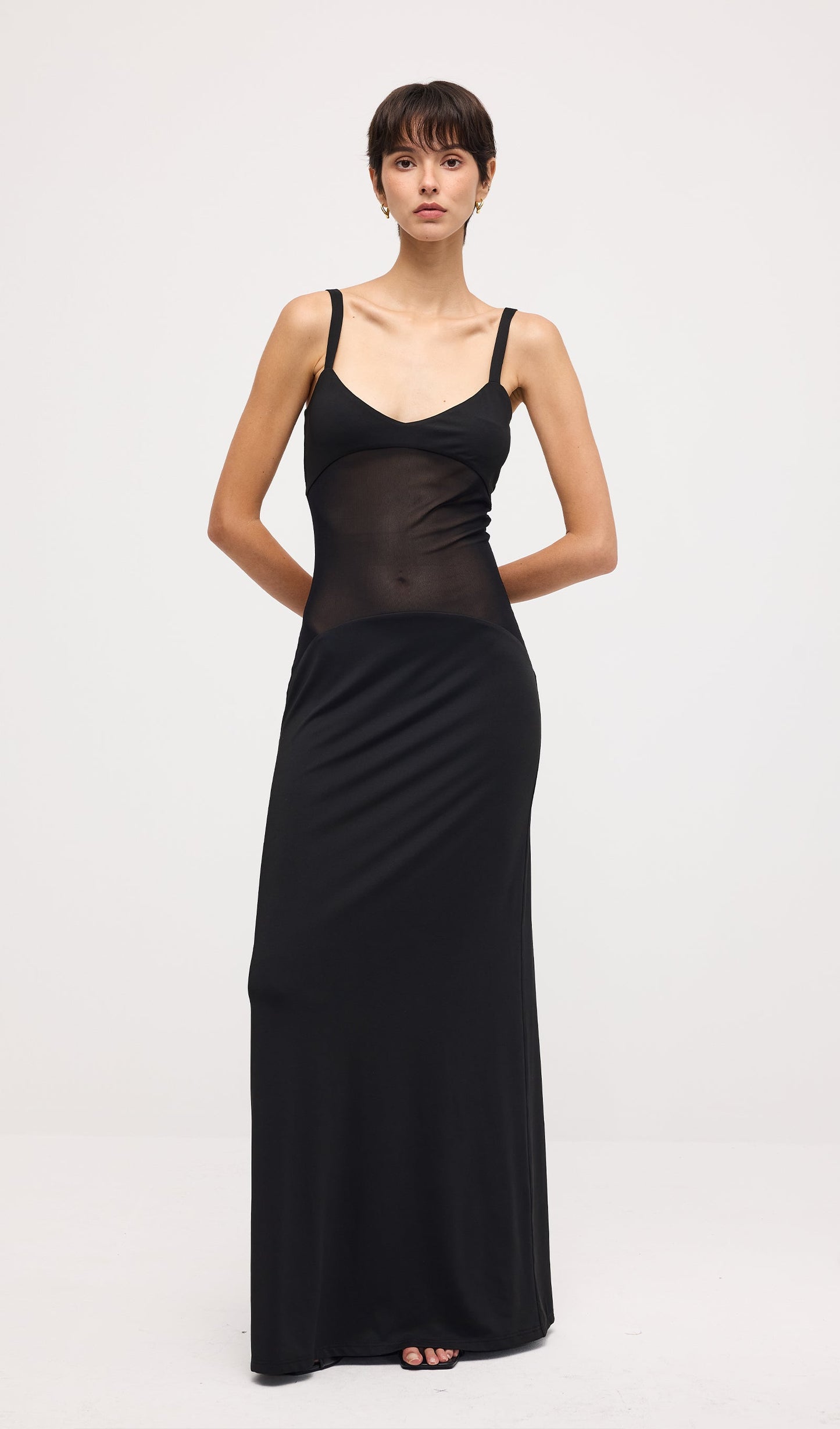 Solid Sheer Knit Curve Maxi Dress In Black