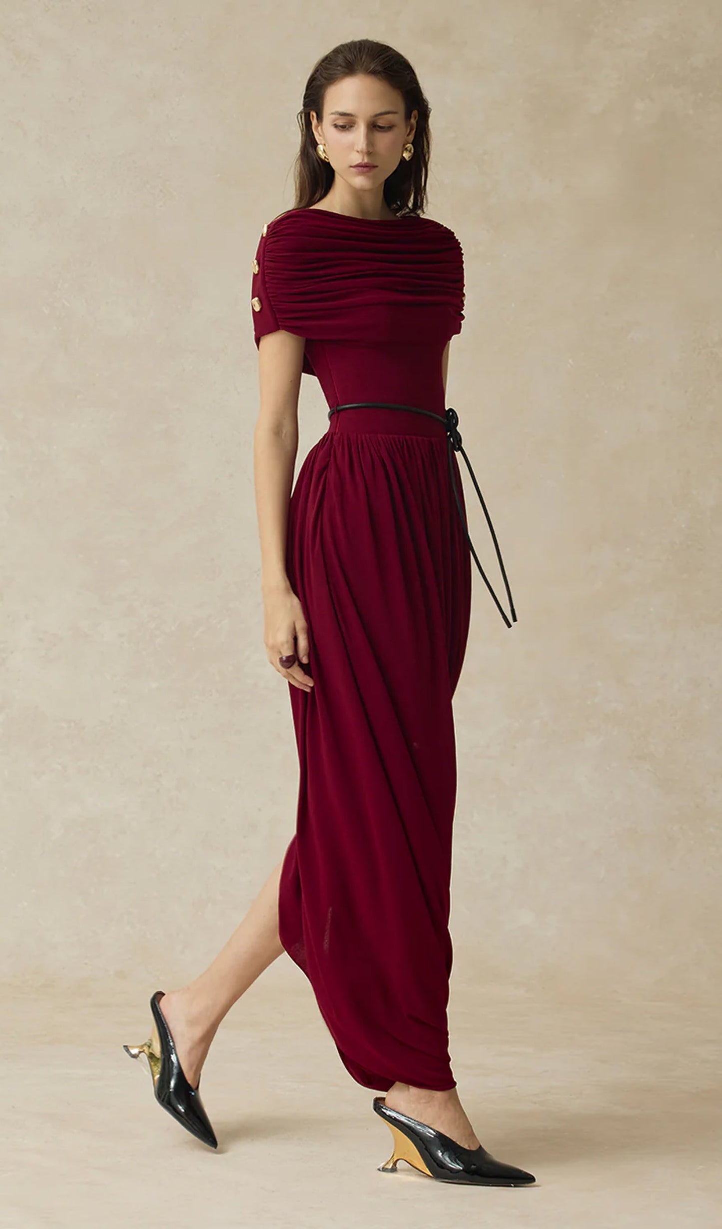 Solid Cocoon Gathering Maxi Dress