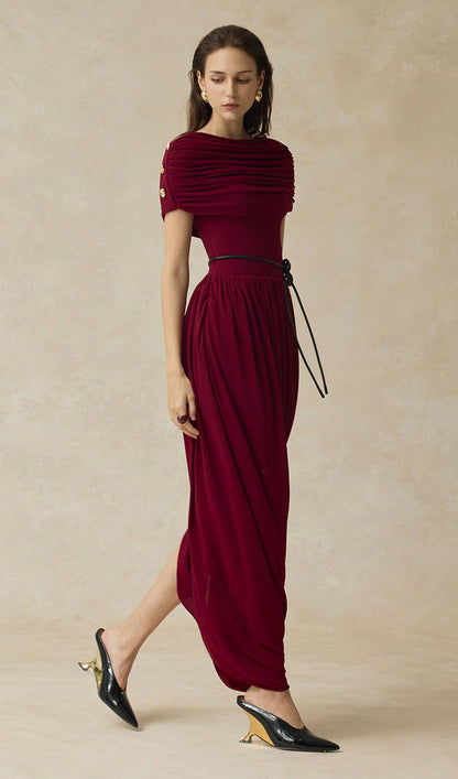 Solid Cocoon Gathering Maxi Dress