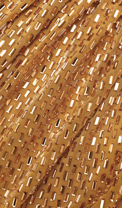 Gold Rhinestone Drape Midi Dress