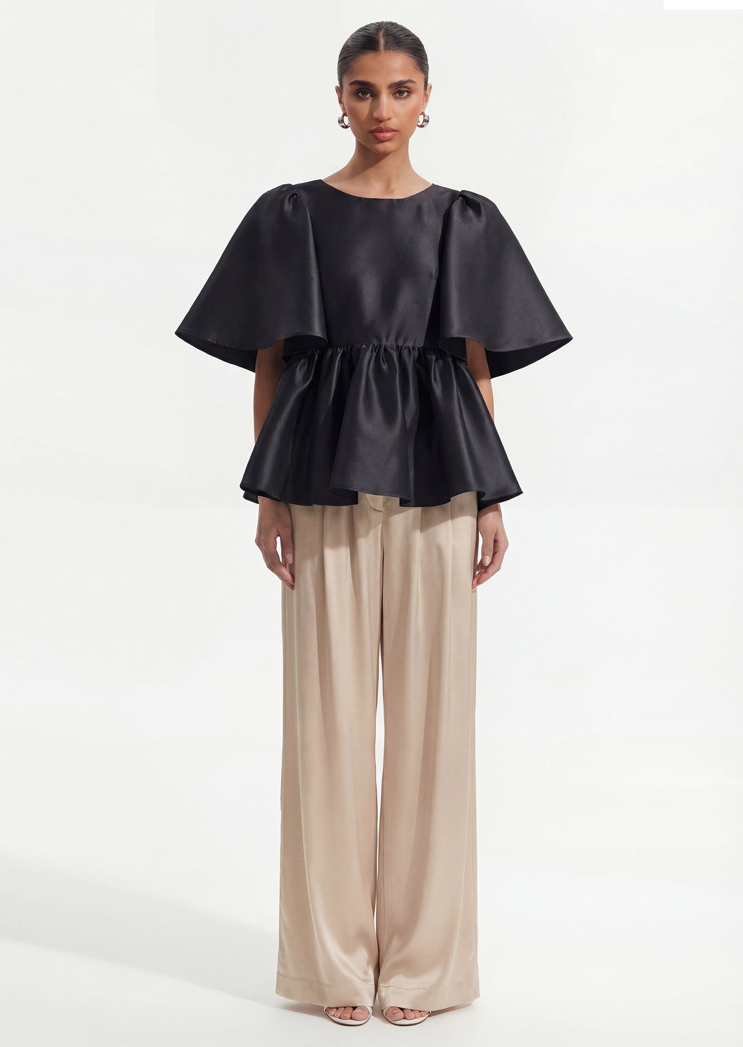 Puff Sleeve Ruffle Top In Black