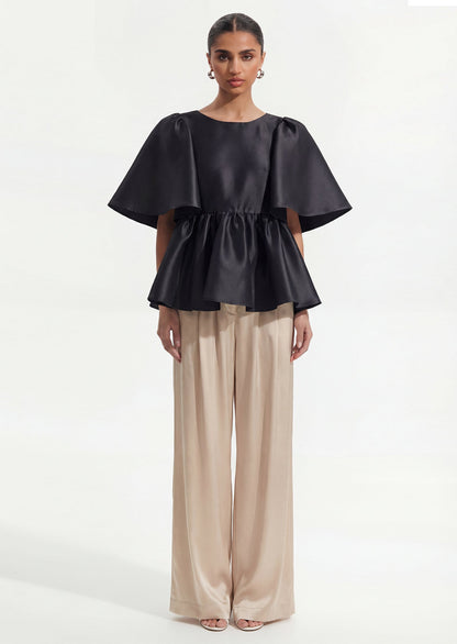 Puff Sleeve Ruffle Top In Black