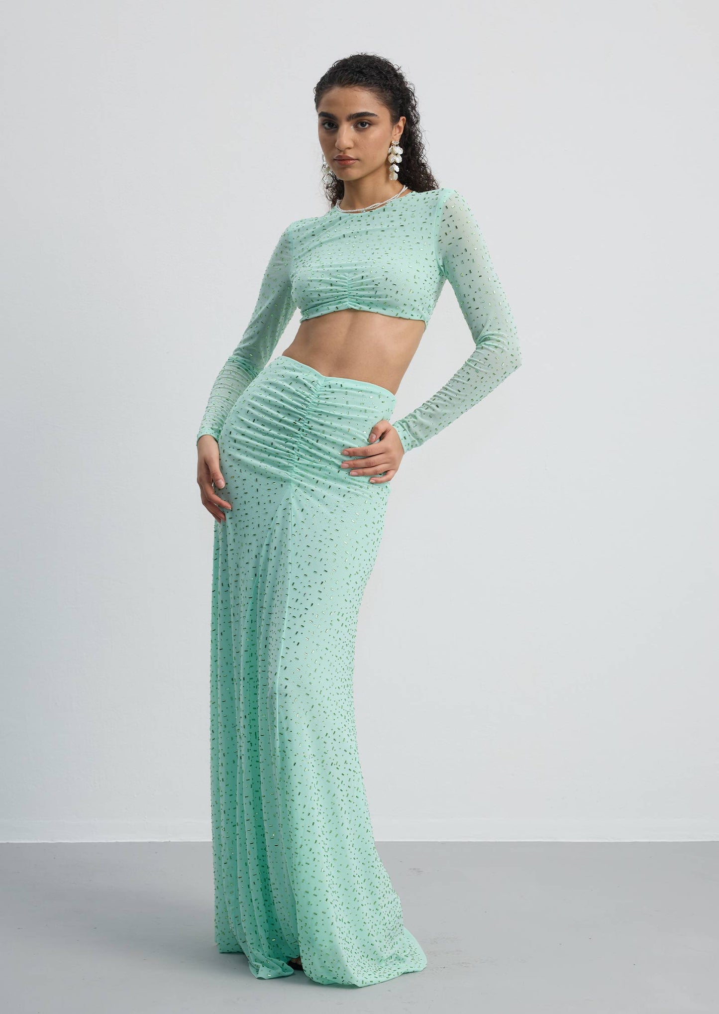 Layali Rose Twisted Top & Draped Maxi Dress Set