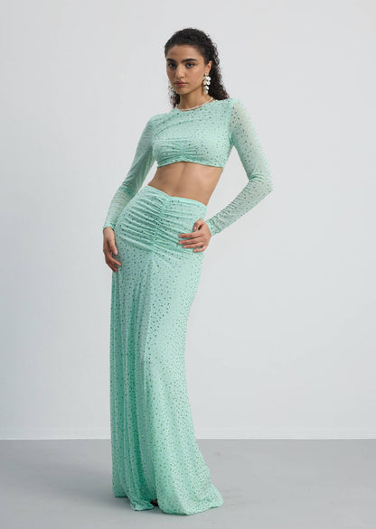Layali Rose Twisted Top & Draped Maxi Dress Set