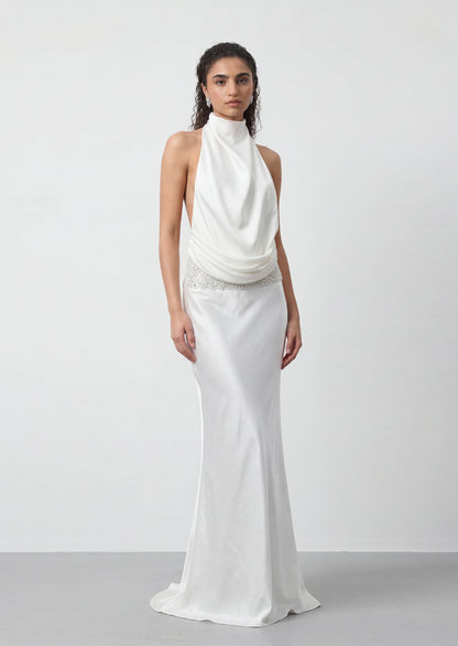 Armelle Satin Halter Maxi Dress In White