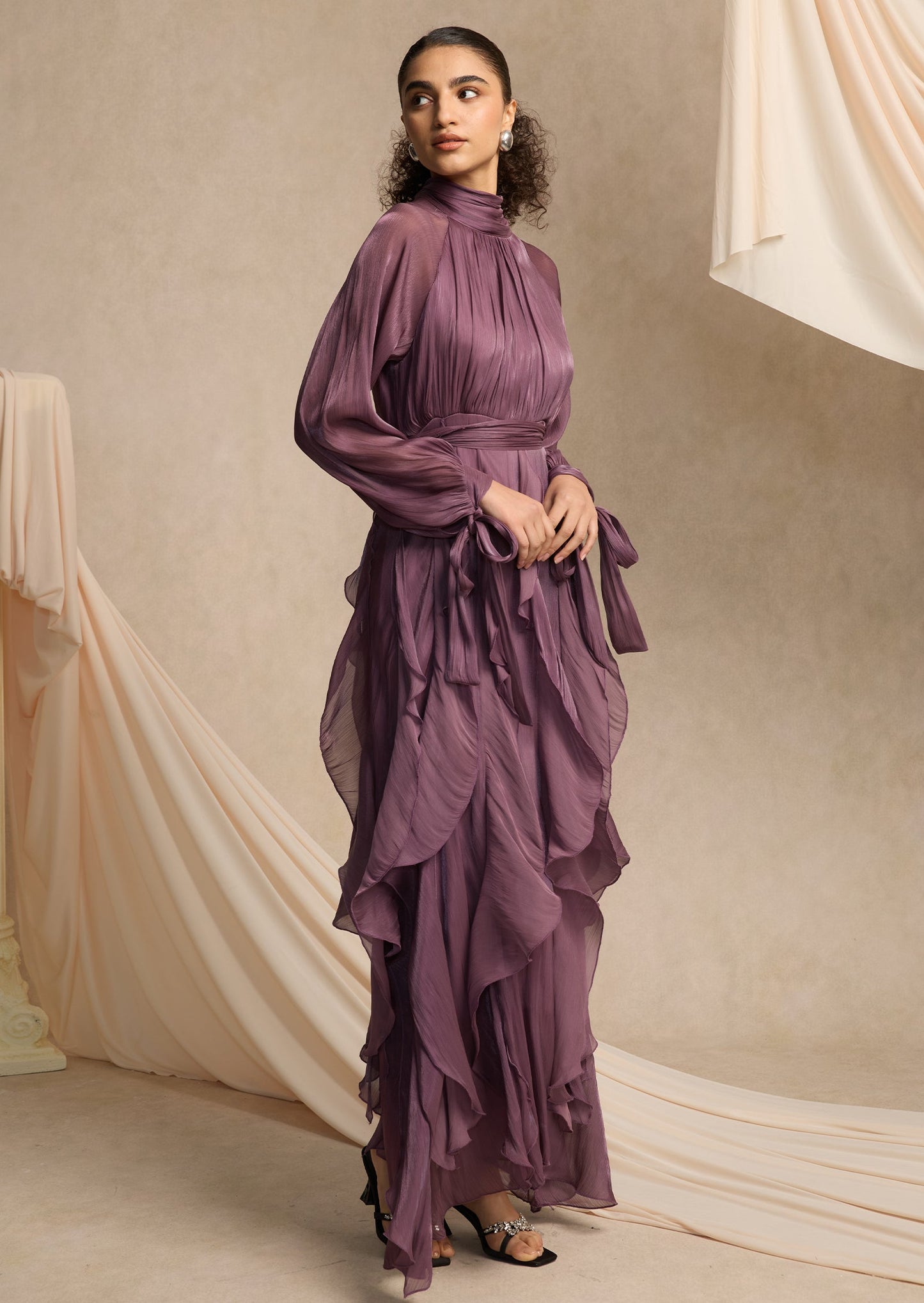 High Neck Tiered Ruffle Maxi Dress