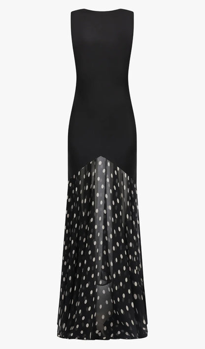 Contrast Polka Dot Mermaid Maxi Backless Dress