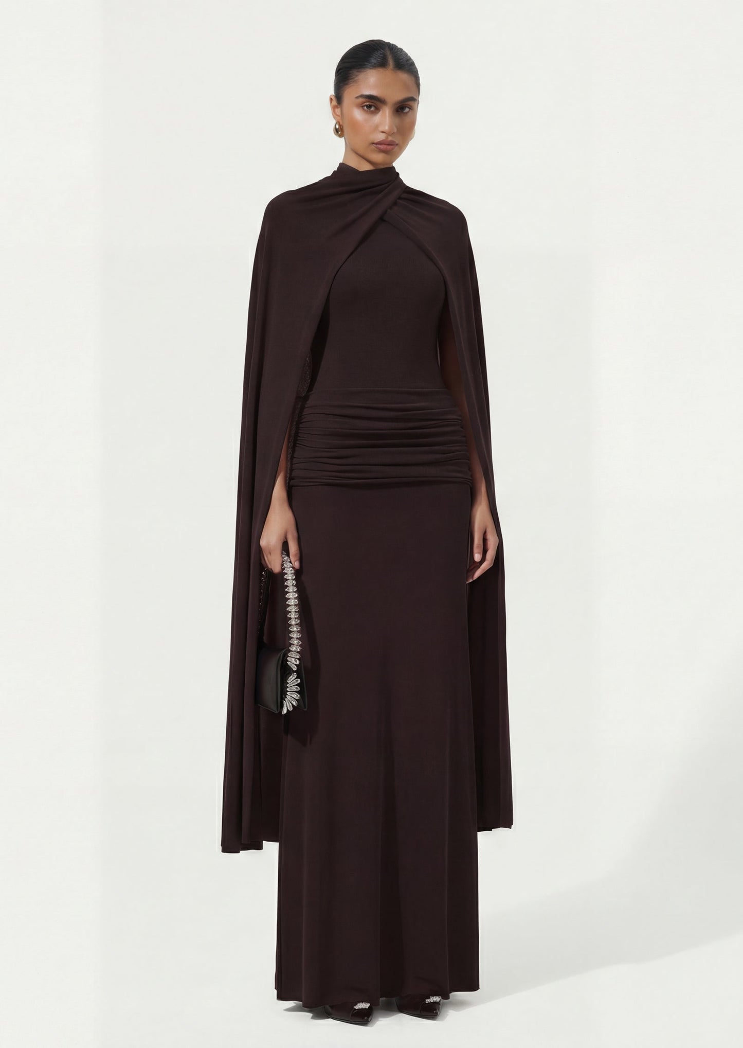 Maxi dress With Symmetrical Flaps In Brown