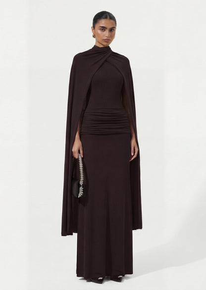 Maxi dress With Symmetrical Flaps In Brown