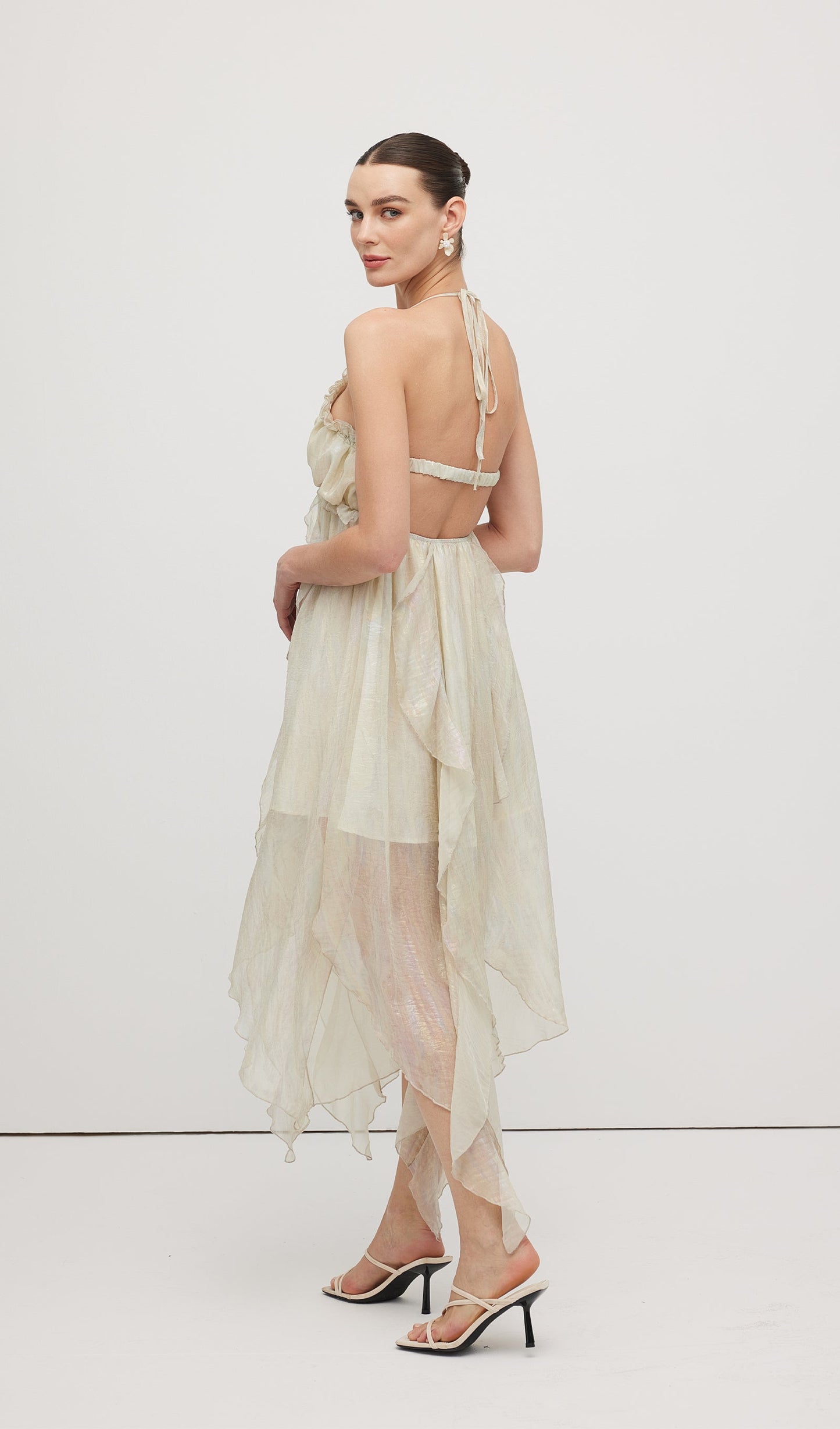 Halter Tulle Pleated Midi Dress