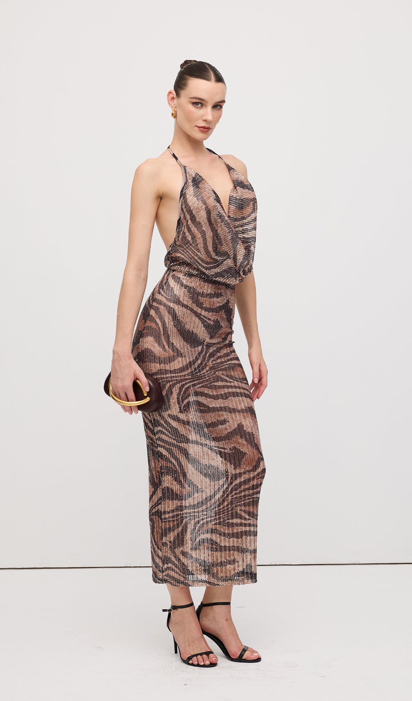 Halter Rhinestone Maxi Dress