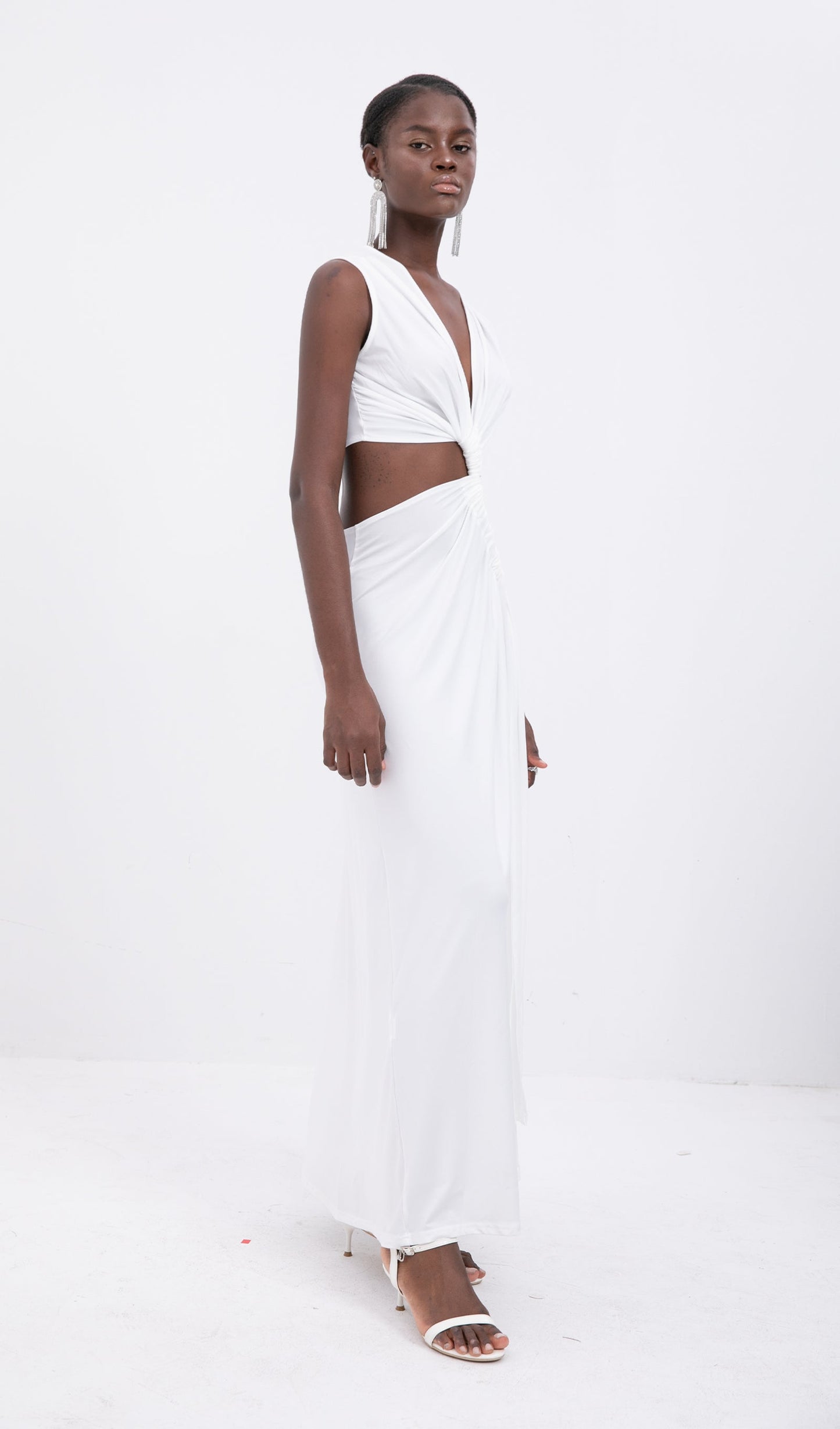 Trendy One-Shoulder Cut-Out Maxi Dress-White