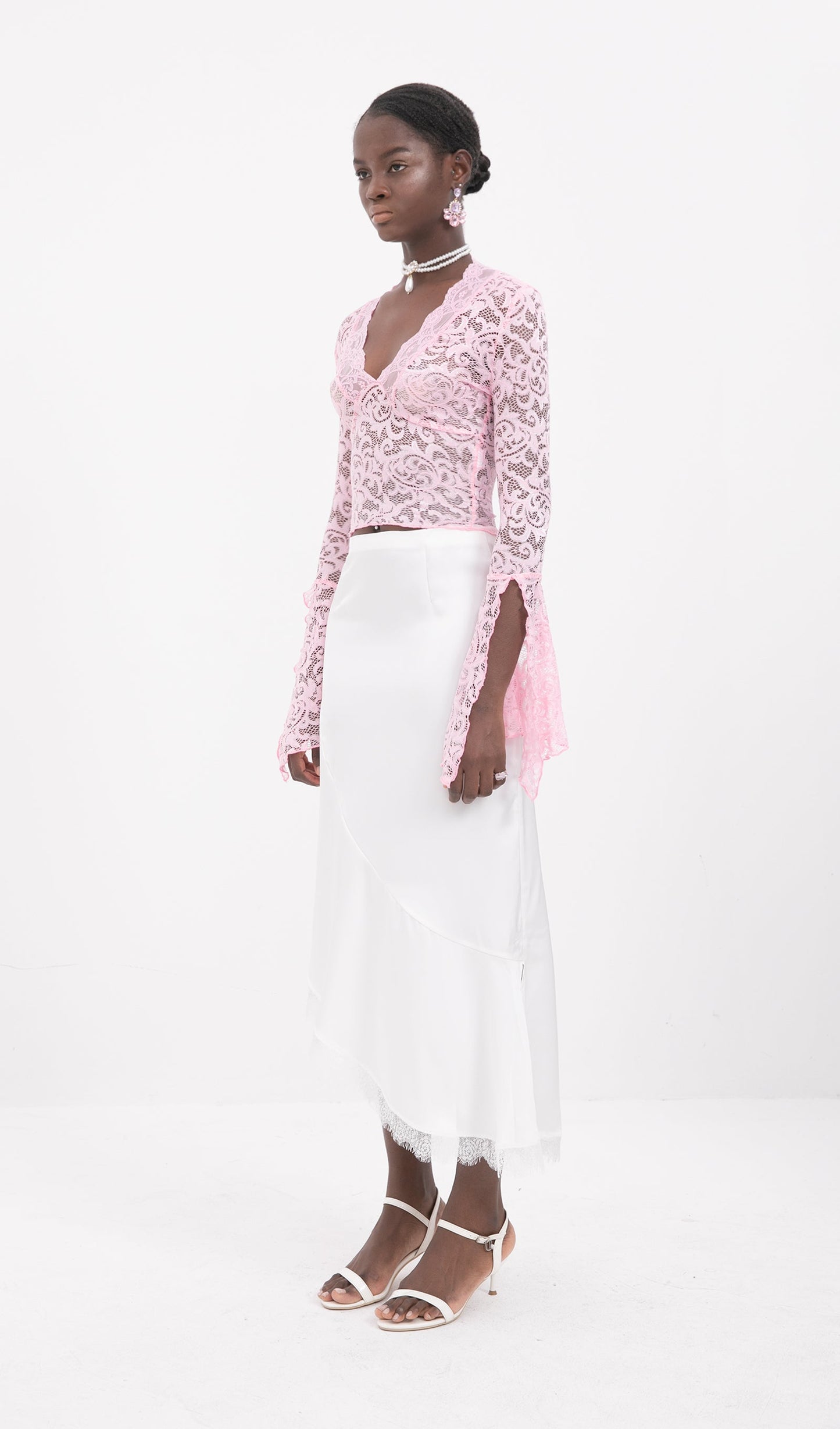 Trendy Pink V-Neck Lce Top