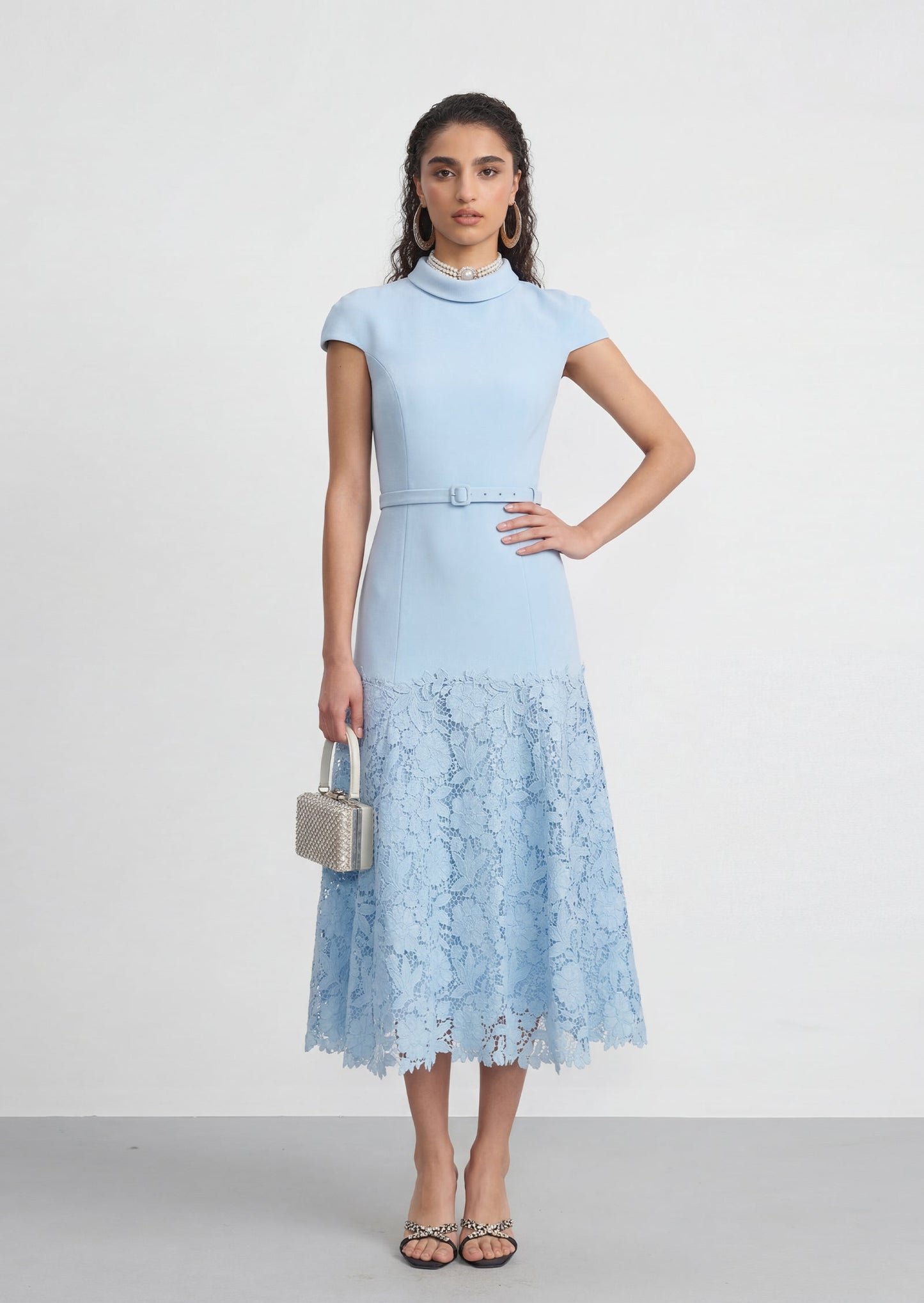 Denny Crepe Lace Midi Dress In Blue