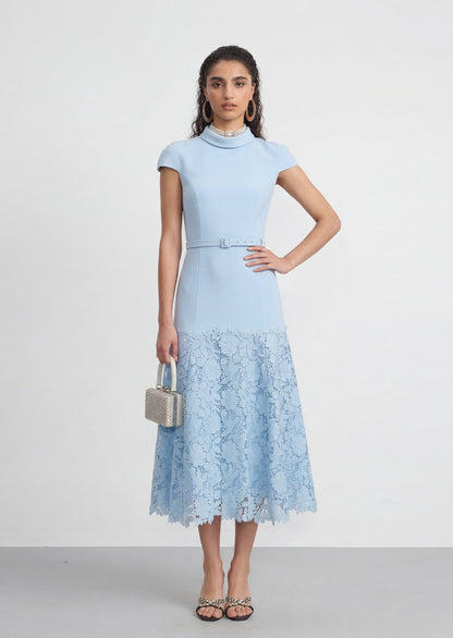 Denny Crepe Lace Midi Dress In Blue