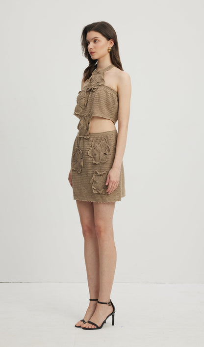 Knitted Flowers Hollow Out Mini Dress