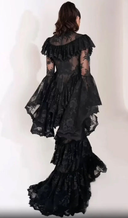 Floral Lace Ruffled Maxi Dress