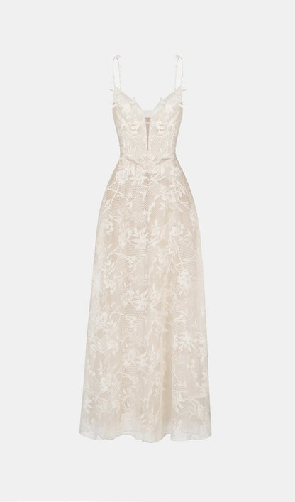 Ivory Strap Lace Maxi Dress