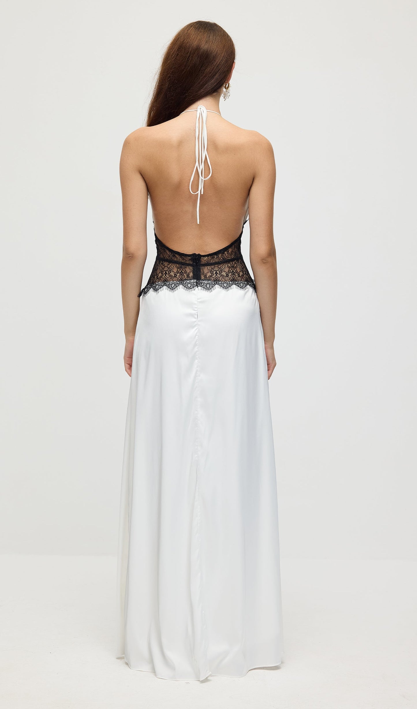 Lace And Satin Maxi Dress In White