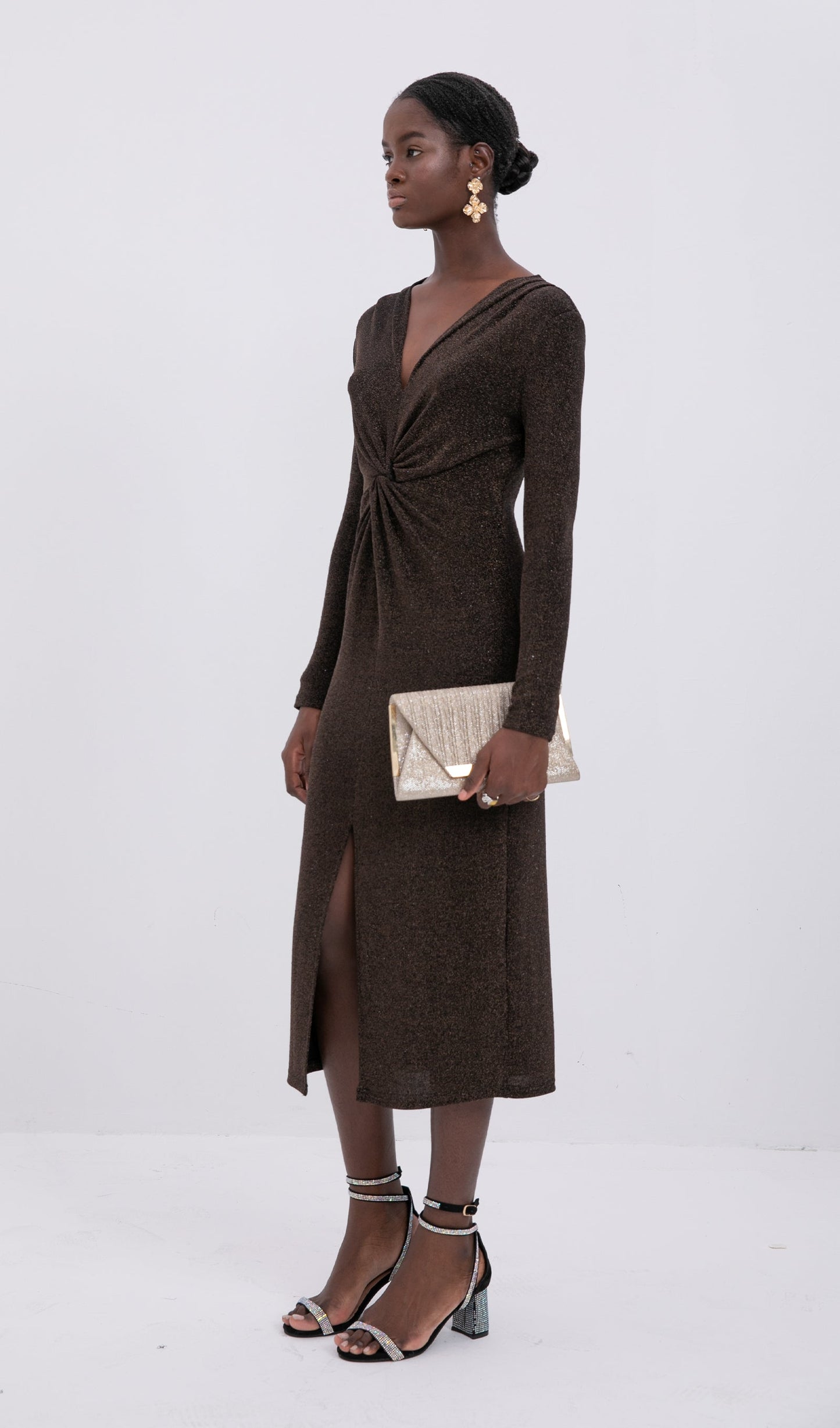 Trendy Sparkle Knit Twist-Front Midi Dress