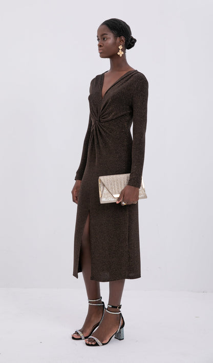 Trendy Sparkle Knit Twist-Front Midi Dress