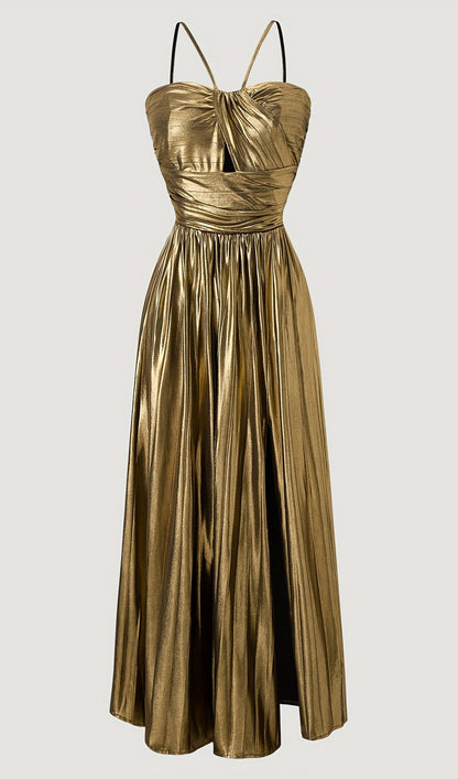 Noor Elegance Metallic Laceup Maxi Dress