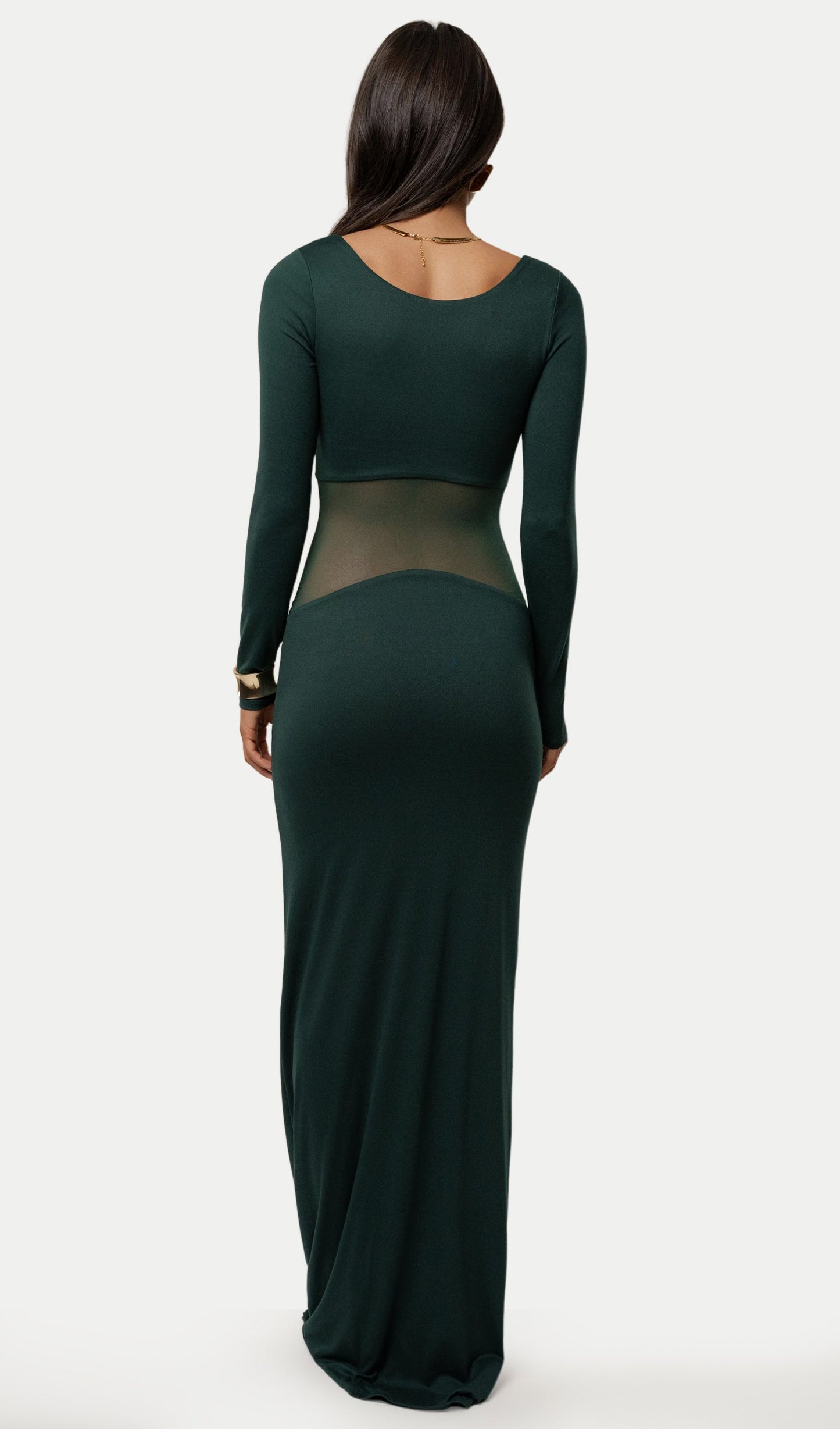 Solid Sheer Knit Curve Maxi Dress In Green