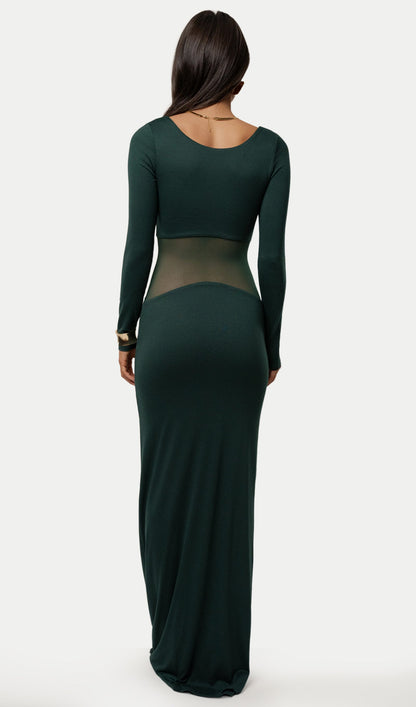 Solid Sheer Knit Curve Maxi Dress In Green