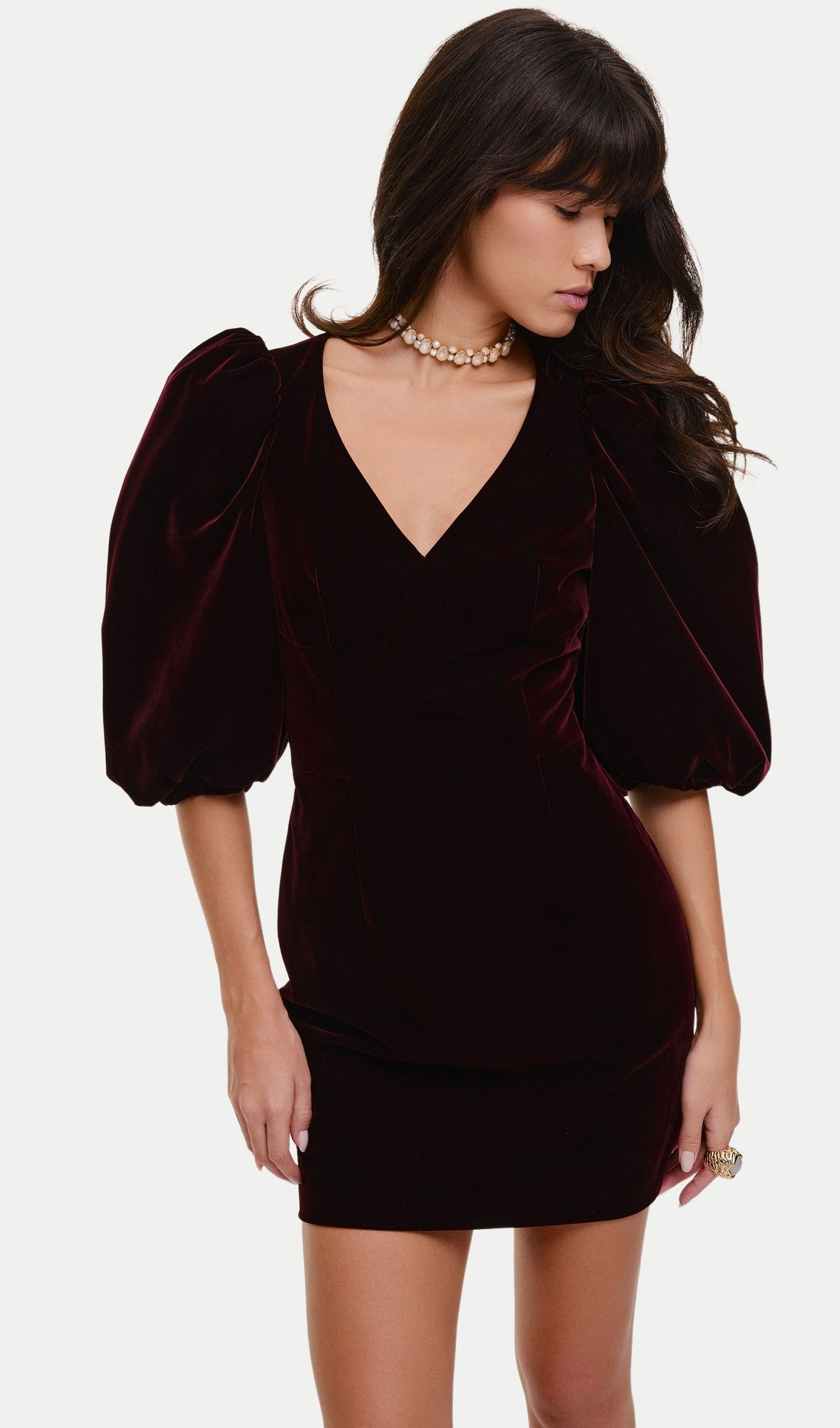 Velvet Puff Sleeve Mini Dress