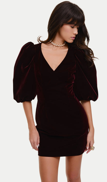 Velvet Puff Sleeve Mini Dress