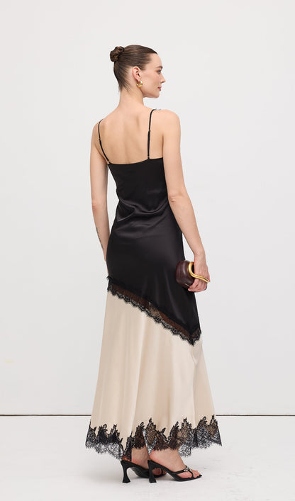 Diagonal Lace Slit Maxi Dress