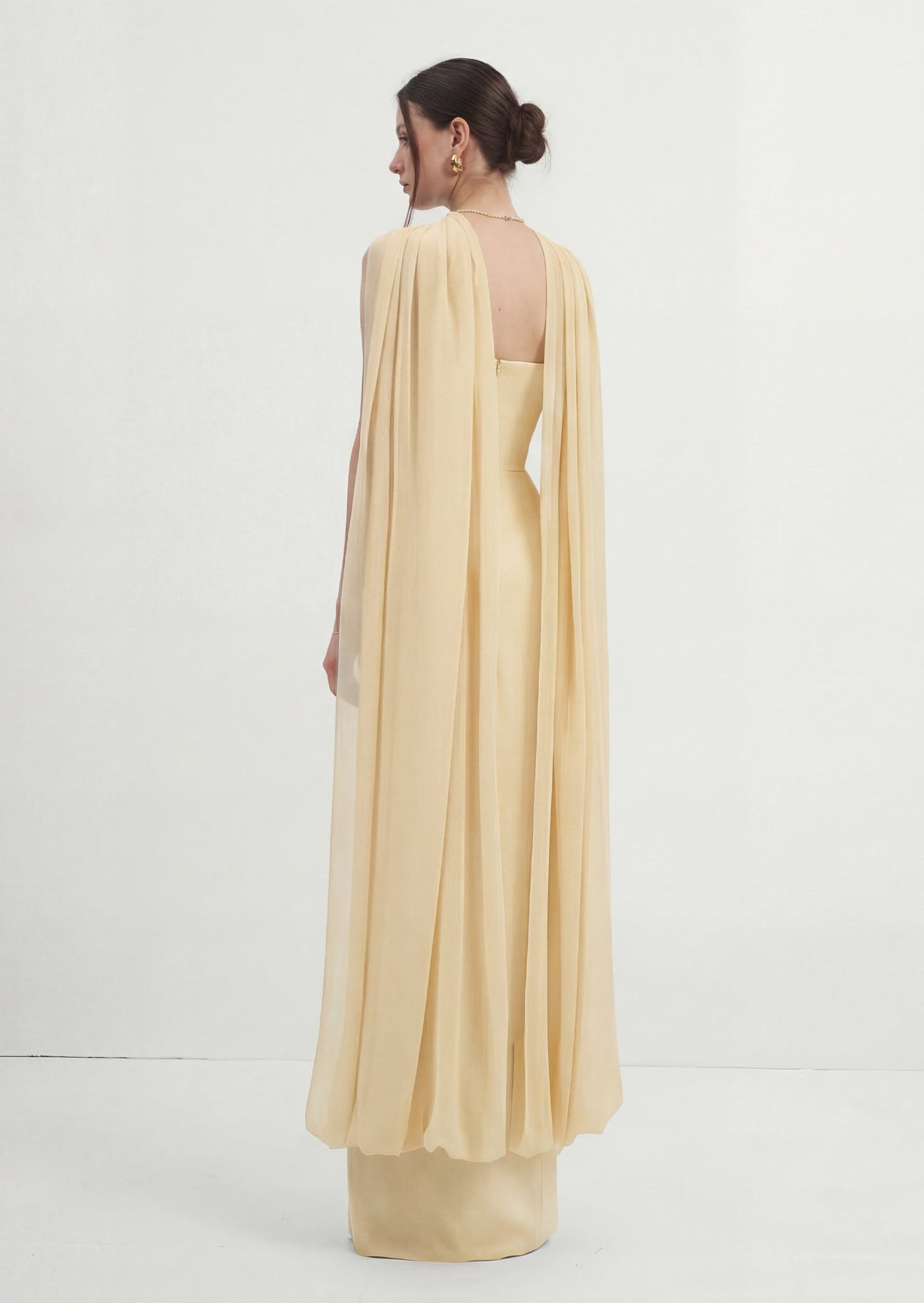 Maison Chiffon Maxi Dress With Cape In Yellow